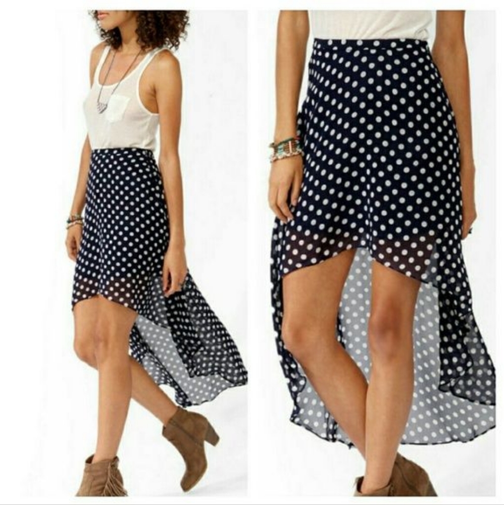Forever 21 High Low Navy Polka Dot Skirt